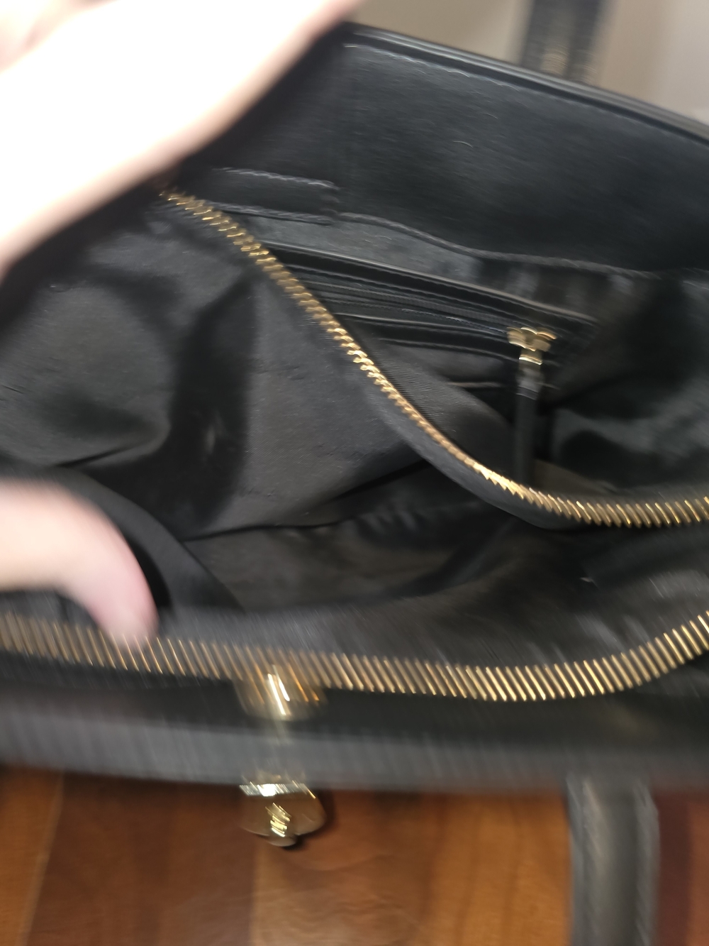 Calvin Klein Black Leather Tote Bag with Gold Lock - Picture 8 of 13